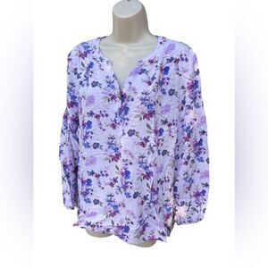 - Denim & Co. Printed V-Neck Long-Sleeve Blouse Floral purple